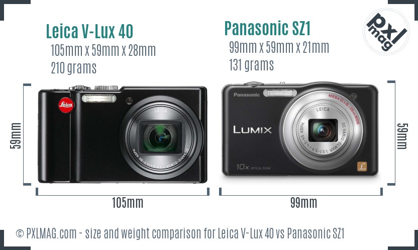 Leica V-Lux 40 vs Panasonic SZ1 size comparison