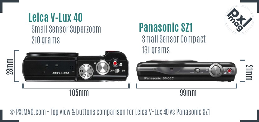 Leica V-Lux 40 vs Panasonic SZ1 top view buttons comparison