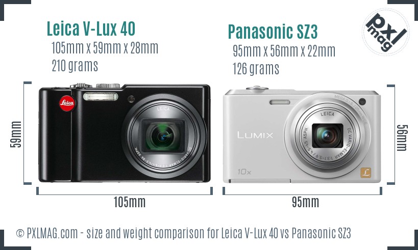 Leica V-Lux 40 vs Panasonic SZ3 size comparison