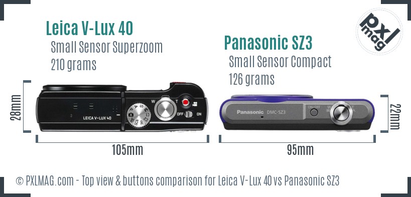 Leica V-Lux 40 vs Panasonic SZ3 top view buttons comparison