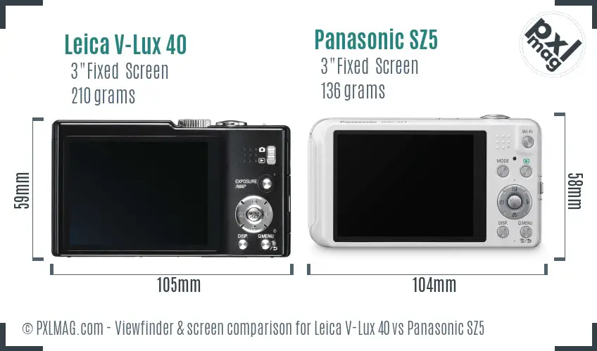 Leica V-Lux 40 vs Panasonic SZ5 Screen and Viewfinder comparison