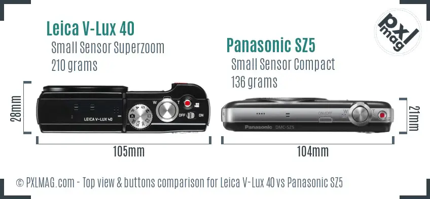 Leica V-Lux 40 vs Panasonic SZ5 top view buttons comparison