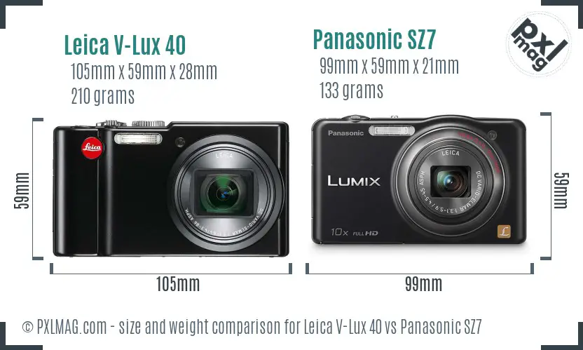 Leica V-Lux 40 vs Panasonic SZ7 size comparison