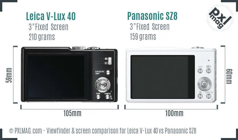 Leica V-Lux 40 vs Panasonic SZ8 Screen and Viewfinder comparison