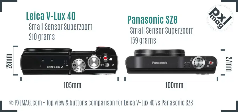 Leica V-Lux 40 vs Panasonic SZ8 top view buttons comparison