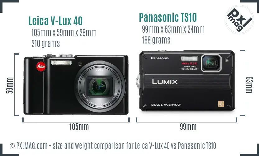 Leica V-Lux 40 vs Panasonic TS10 size comparison