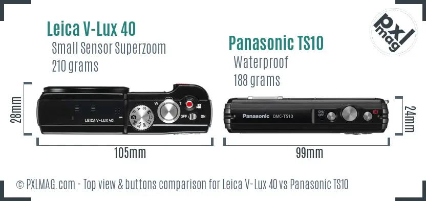 Leica V-Lux 40 vs Panasonic TS10 top view buttons comparison