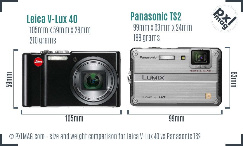 Leica V-Lux 40 vs Panasonic TS2 size comparison