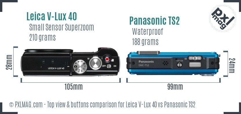 Leica V-Lux 40 vs Panasonic TS2 top view buttons comparison