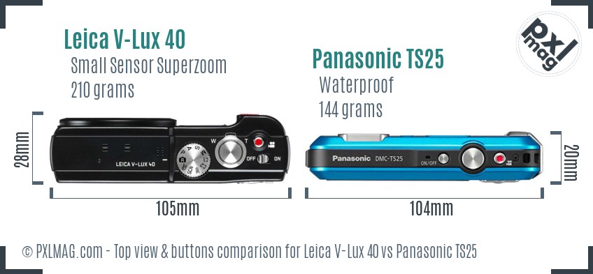 Leica V-Lux 40 vs Panasonic TS25 top view buttons comparison