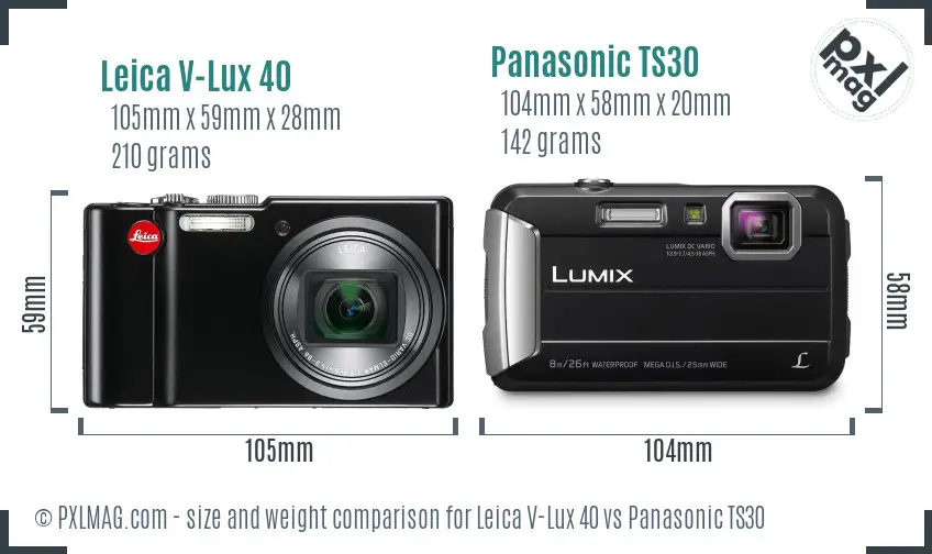 Leica V-Lux 40 vs Panasonic TS30 size comparison