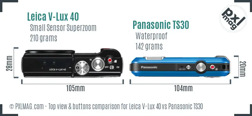 Leica V-Lux 40 vs Panasonic TS30 top view buttons comparison