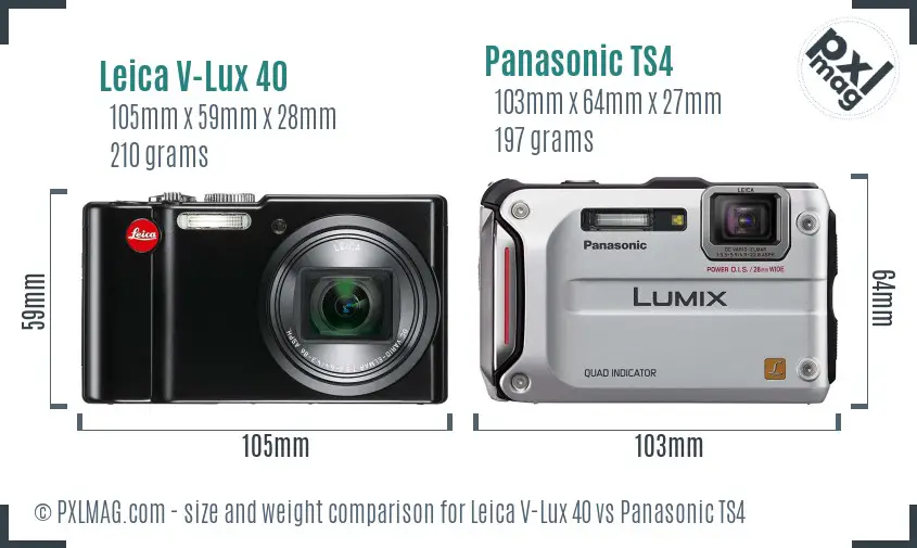 Leica V-Lux 40 vs Panasonic TS4 size comparison