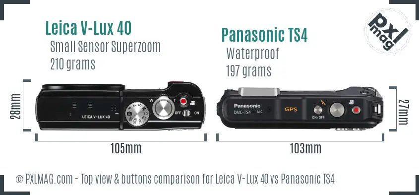 Leica V-Lux 40 vs Panasonic TS4 top view buttons comparison