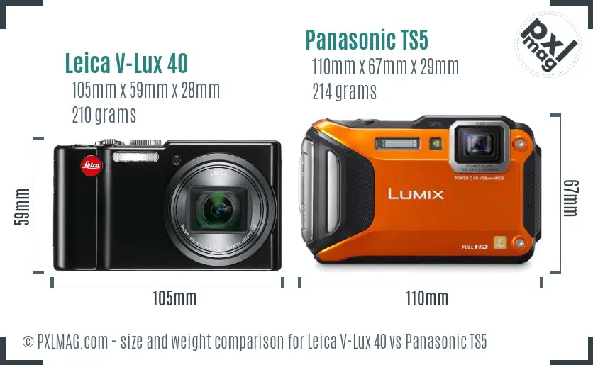 Leica V-Lux 40 vs Panasonic TS5 size comparison