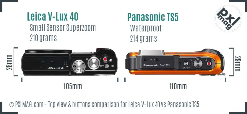 Leica V-Lux 40 vs Panasonic TS5 top view buttons comparison