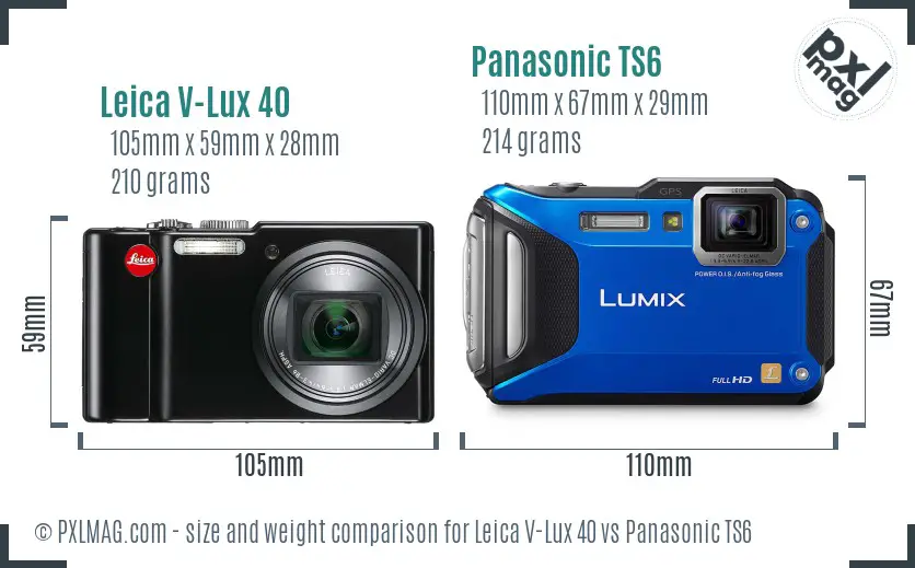 Leica V-Lux 40 vs Panasonic TS6 size comparison