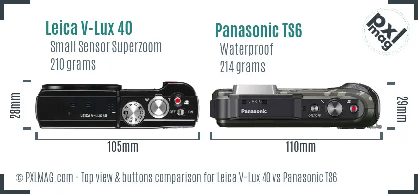 Leica V-Lux 40 vs Panasonic TS6 top view buttons comparison