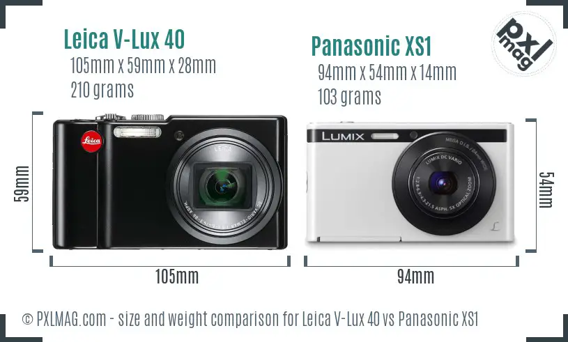 Leica V-Lux 40 vs Panasonic XS1 size comparison