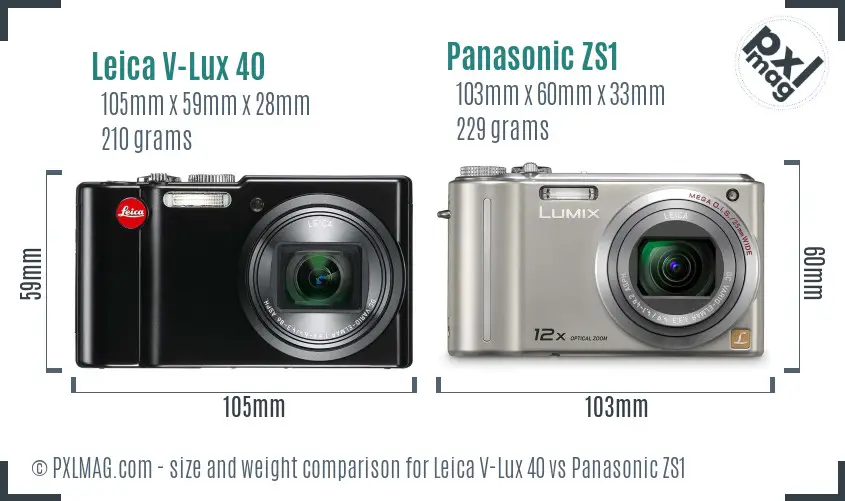 Leica V-Lux 40 vs Panasonic ZS1 size comparison