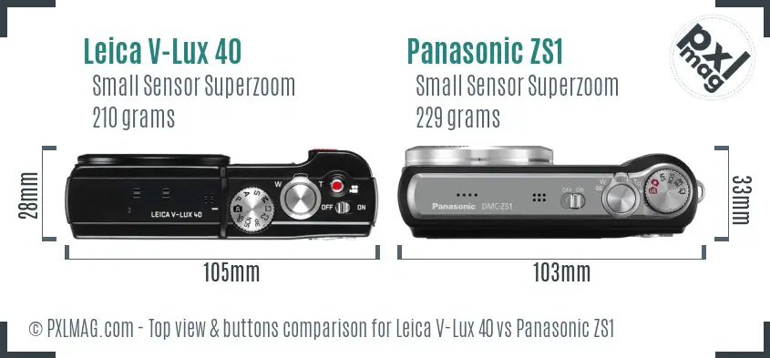 Leica V-Lux 40 vs Panasonic ZS1 top view buttons comparison