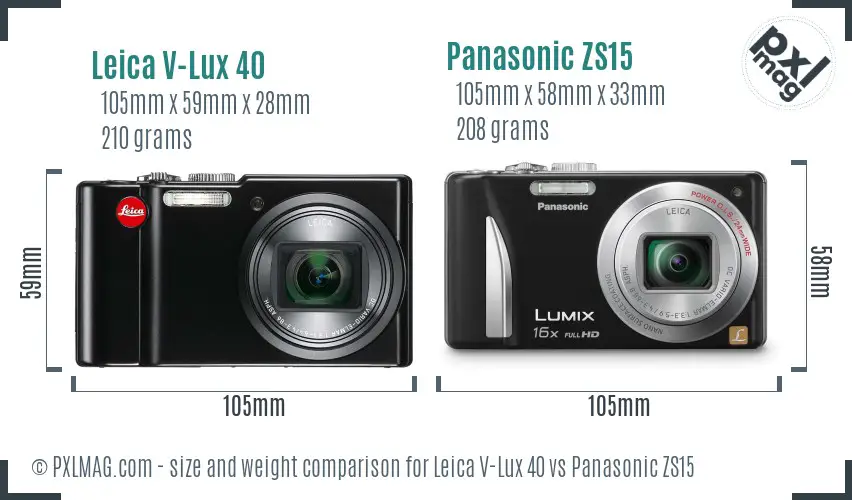 Leica V-Lux 40 vs Panasonic ZS15 size comparison