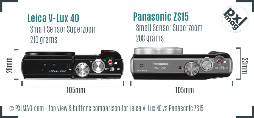 Leica V-Lux 40 vs Panasonic ZS15 top view buttons comparison