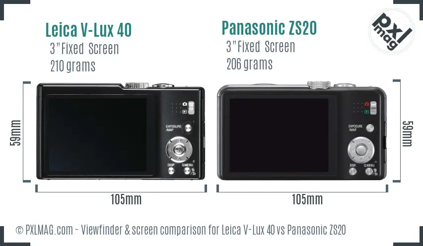 Leica V-Lux 40 vs Panasonic ZS20 Screen and Viewfinder comparison