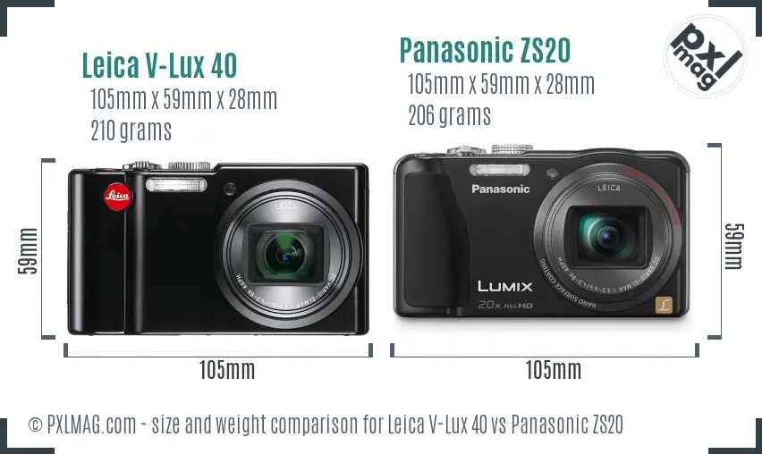 Leica V-Lux 40 vs Panasonic ZS20 size comparison