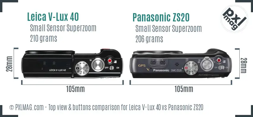 Leica V-Lux 40 vs Panasonic ZS20 top view buttons comparison