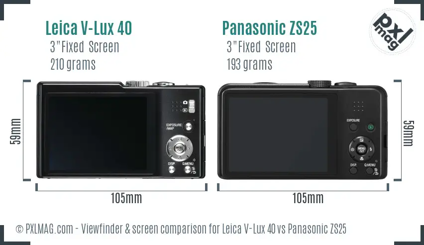 Leica V-Lux 40 vs Panasonic ZS25 Screen and Viewfinder comparison