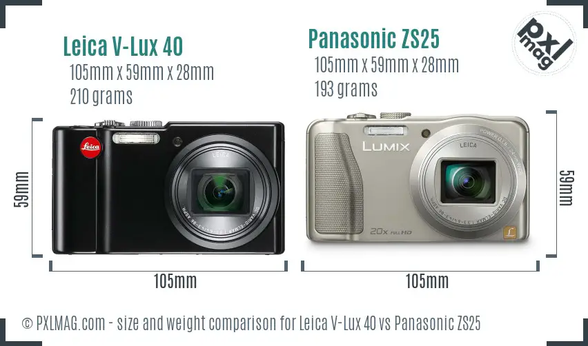 Leica V-Lux 40 vs Panasonic ZS25 size comparison