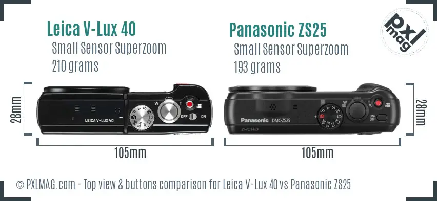 Leica V-Lux 40 vs Panasonic ZS25 top view buttons comparison