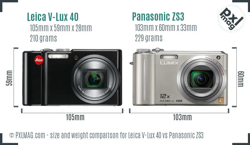 Leica V-Lux 40 vs Panasonic ZS3 size comparison