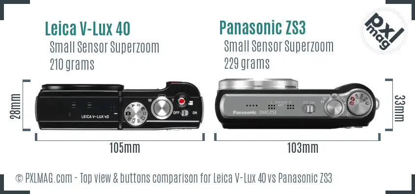 Leica V-Lux 40 vs Panasonic ZS3 top view buttons comparison