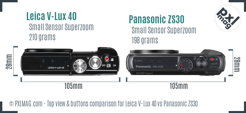 Leica V-Lux 40 vs Panasonic ZS30 top view buttons comparison