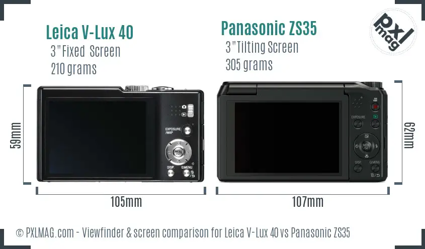 Leica V-Lux 40 vs Panasonic ZS35 Screen and Viewfinder comparison