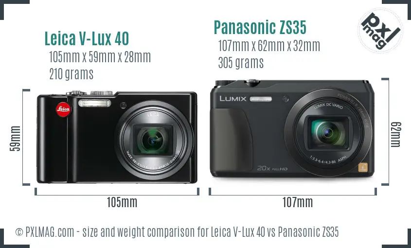 Leica V-Lux 40 vs Panasonic ZS35 size comparison