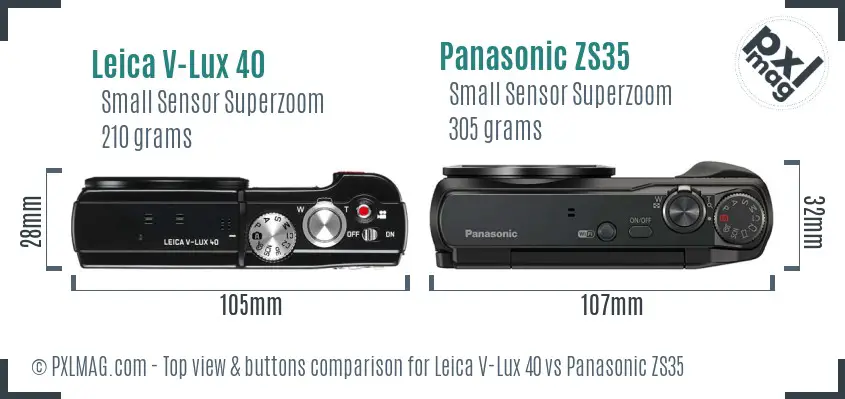 Leica V-Lux 40 vs Panasonic ZS35 top view buttons comparison