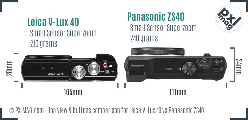 Leica V-Lux 40 vs Panasonic ZS40 top view buttons comparison