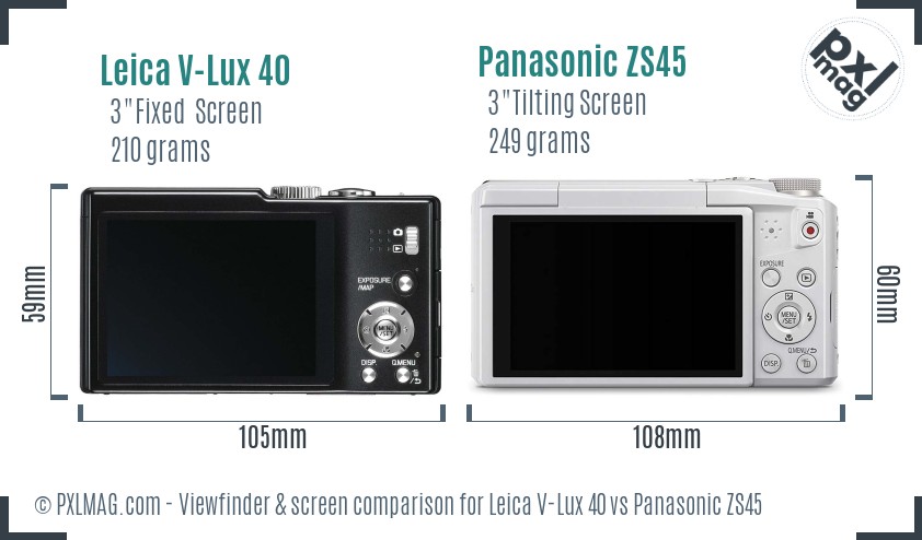 Leica V-Lux 40 vs Panasonic ZS45 Screen and Viewfinder comparison