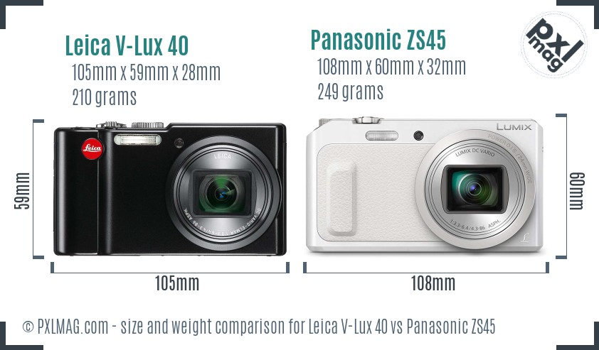 Leica V-Lux 40 vs Panasonic ZS45 size comparison Leica V-Lux 40 vs Panasonic ZS45 size comparison