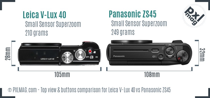 Leica V-Lux 40 vs Panasonic ZS45 top view buttons comparison