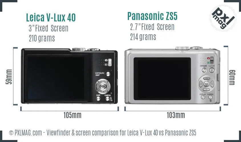 Leica V-Lux 40 vs Panasonic ZS5 Screen and Viewfinder comparison