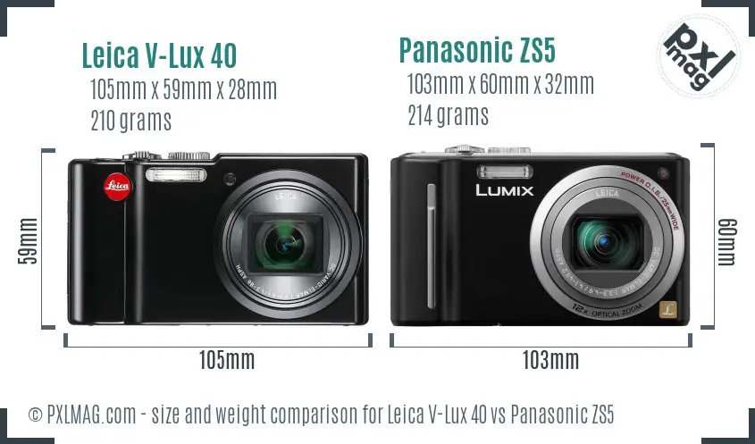 Leica V-Lux 40 vs Panasonic ZS5 size comparison