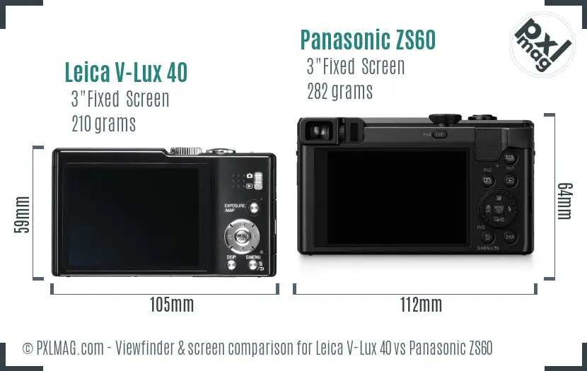 Leica V-Lux 40 vs Panasonic ZS60 Screen and Viewfinder comparison