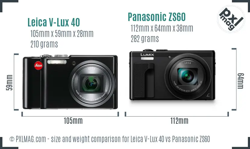 Leica V-Lux 40 vs Panasonic ZS60 size comparison
