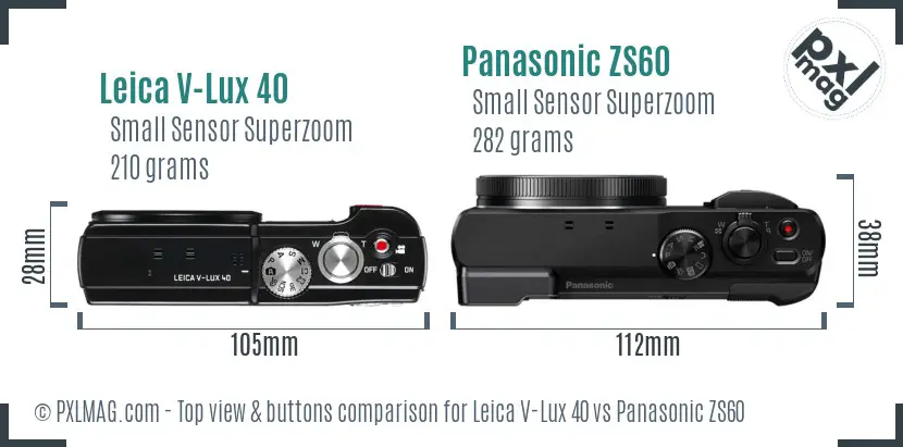 Leica V-Lux 40 vs Panasonic ZS60 top view buttons comparison