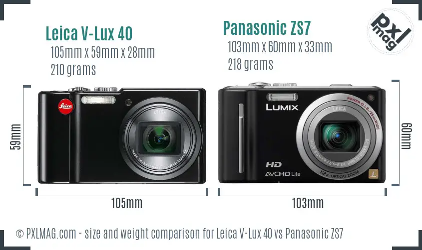 Leica V-Lux 40 vs Panasonic ZS7 size comparison