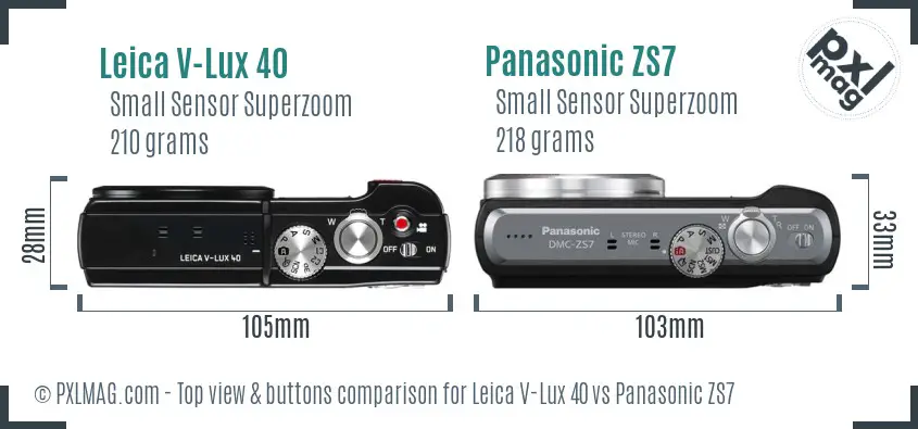 Leica V-Lux 40 vs Panasonic ZS7 top view buttons comparison